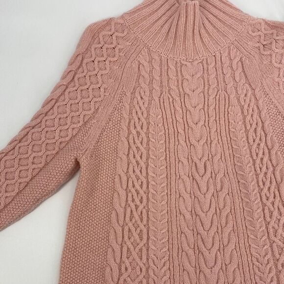Ann Taylor Fisherman's Cable Alpaca Wool‎ Blend High Low Sweater Pullover Pink S - Picture 6 of 9